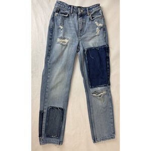 BDG Patchwork Grunge PAX Distressed Jeans Slim Straight Streetwear Women Size 25